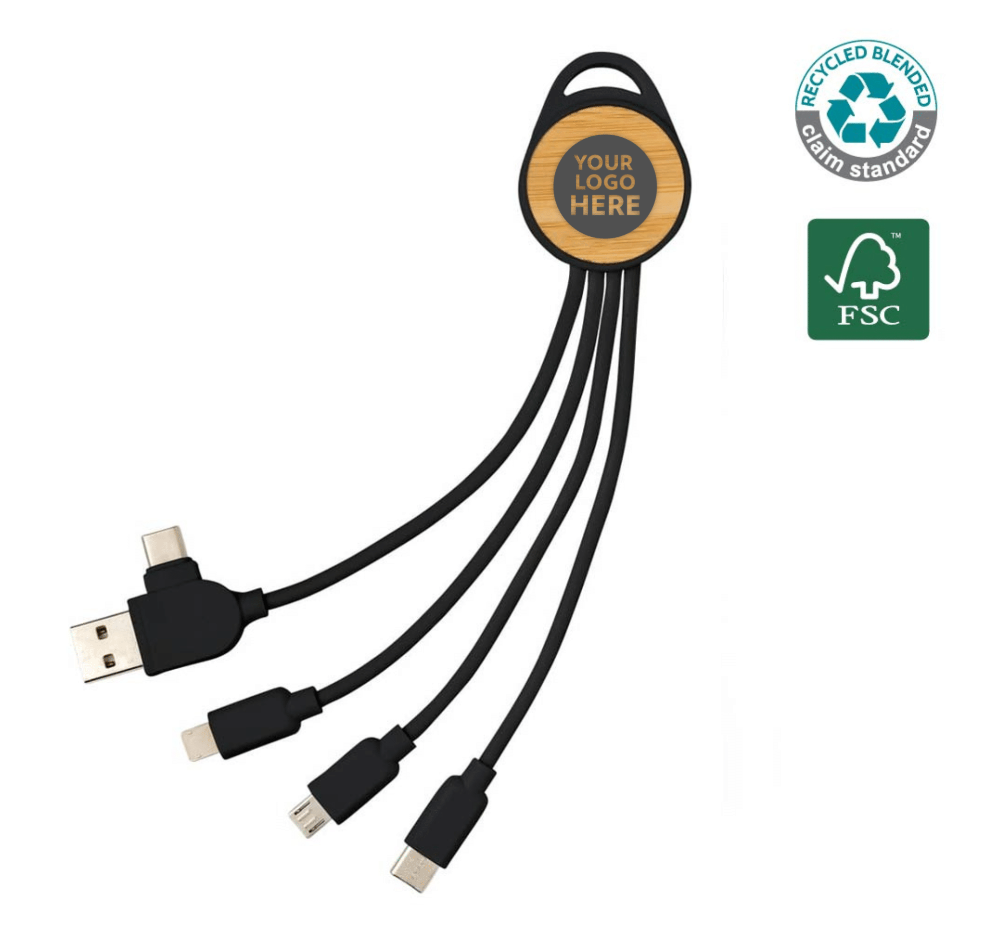 Custom Bamboo Charging Cable (5 in 1)