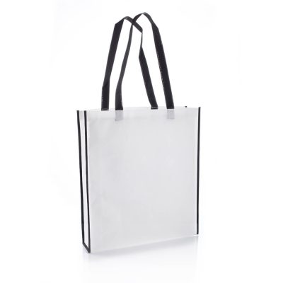 [NW001 V-White-Black] Non-Woven Shopping Bag Vertical White-Black