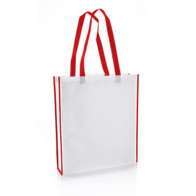 [NW001 V-White-Red] Non-Woven Shopping Bag Vertical White-Red