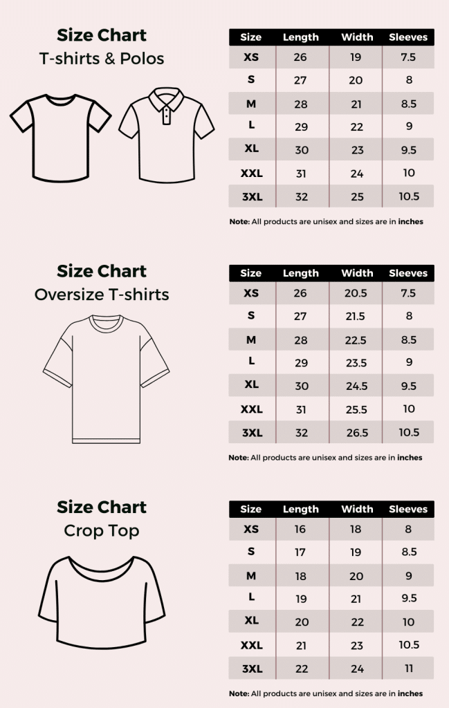 Merchlist T-shirts & Polos Size Chart