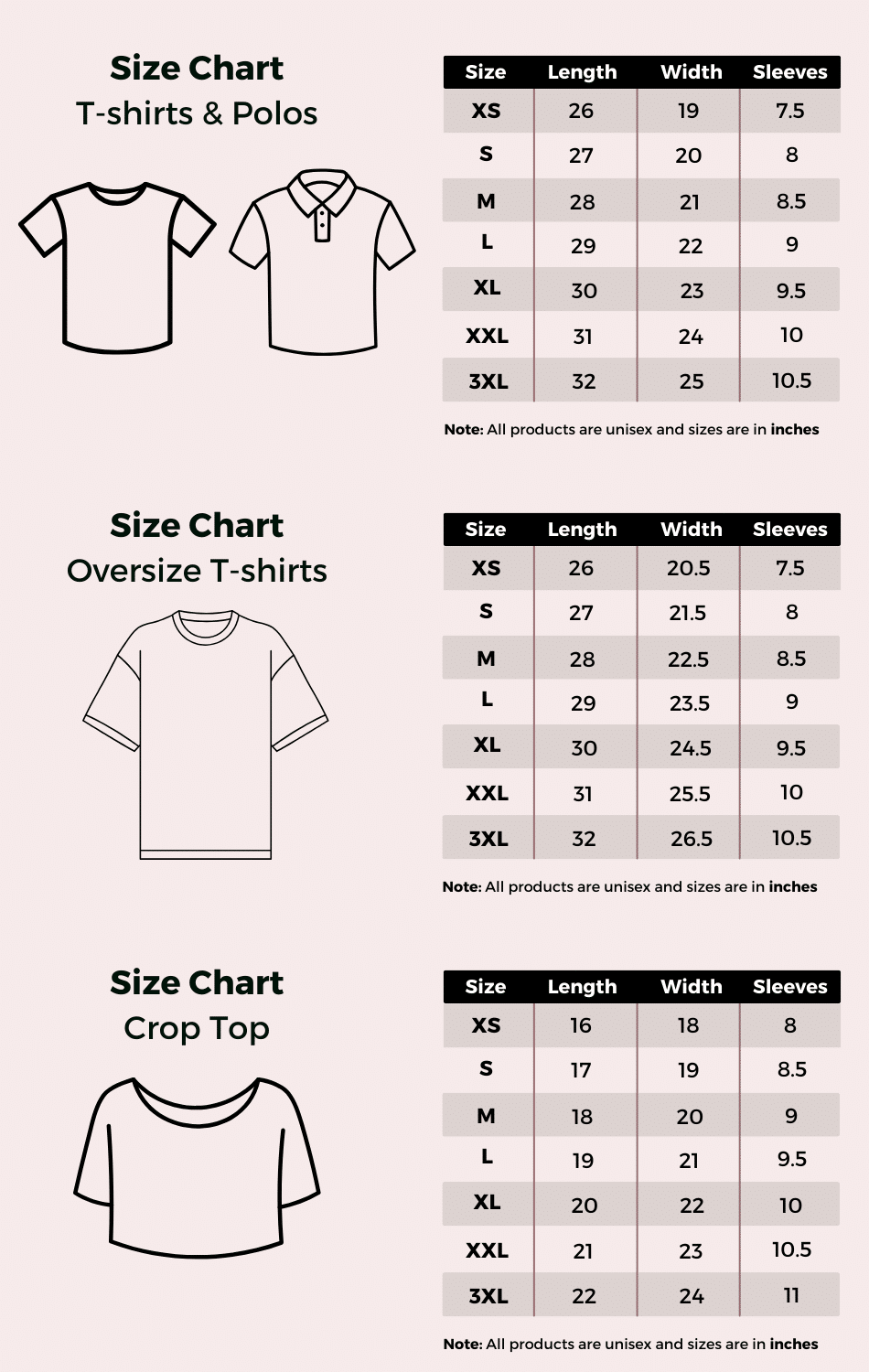 Merchlist T-shirts & Polos Size Chart