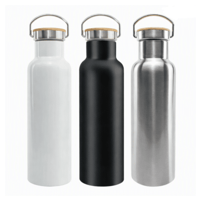 1.0 Main Custom Stainless Steel Flask with Bamboo Lid Add Your Design or Logo to Custom Stainless Steel Flask with Bamboo Lid