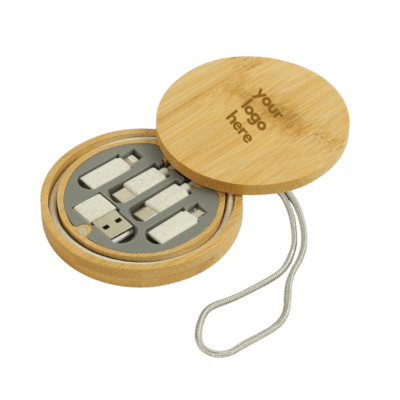 1. Main Custom Printed EcoPower Multi-Cable Charging Bamboo Set Add Your Company Logo Corporate Gifting Merchlist