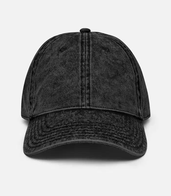 Custom Printed Vintage Washed Dad Hat Dad Cap Merchlist Add Your Design or Logo to Vintage Dad Hat_Black_Front