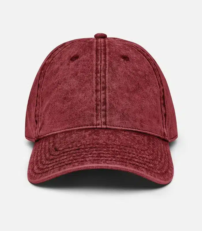 Custom Printed Vintage Washed Dad Hat Dad Cap Merchlist Add Your Design or Logo to Vintage Dad Hat_Maroon_Front