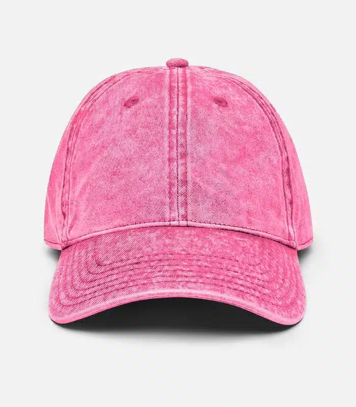 Custom Printed Vintage Washed Dad Hat Dad Cap Merchlist Add Your Design or Logo to Vintage Dad Hat_Pink_Front