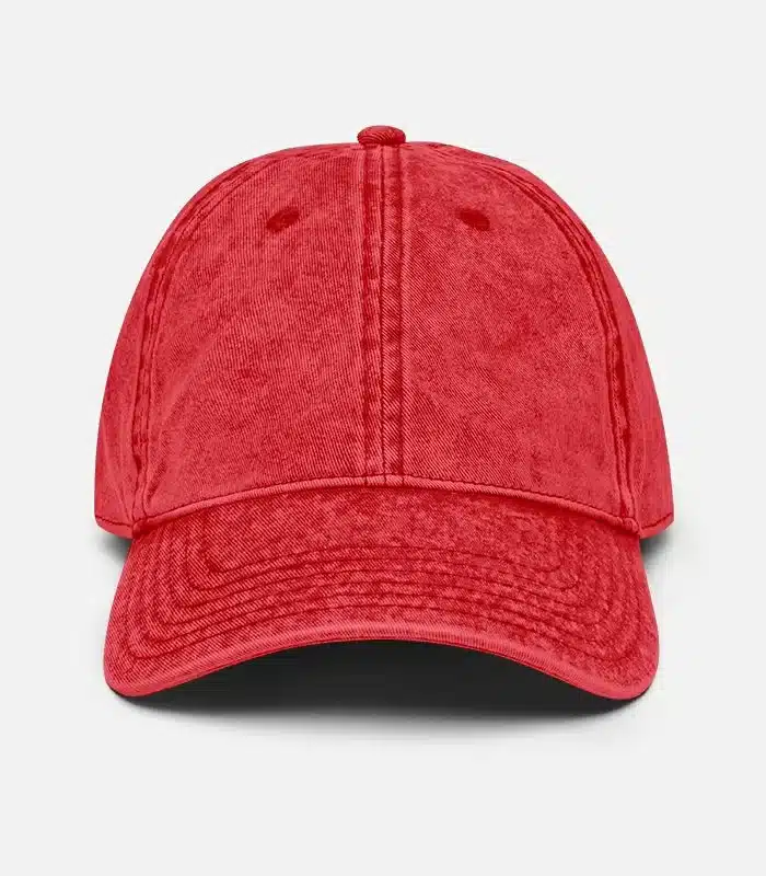 Custom Printed Vintage Washed Dad Hat Dad Cap Merchlist Add Your Design or Logo to Vintage Dad Hat_Red_Front