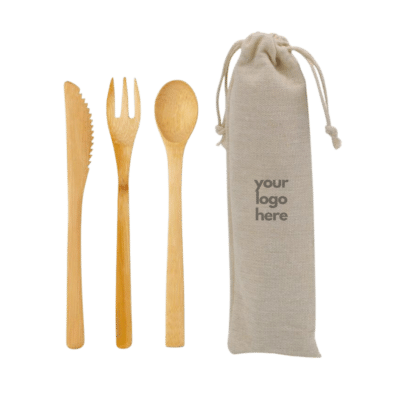 1. Main Custom Printed ALBA Bamboo Cutlery Set Merchlist Add Your Design or Logo to Bamboo Cutlery Lunch Set