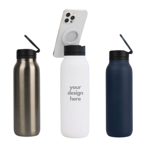 1. Main Custom Printed TriPod Water Bottle Merchlist Add Your Design or Logo to Magnetic Phone Mount Tripod Water Bottle