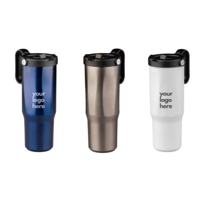 1.0 Main Custom Printed EXPLORER Recycled Stainless Steel Mug with Straw Merchlist Add Your Design or Logo to Custom Mug