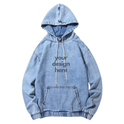 1. Main Custom Printed Vintage Denim Hoodie Merchlist Add Your Design or Logo to Custom Denim Vintage Hoodie