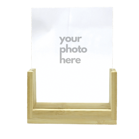 1.0 Main Custom Printed Vertical Acrylic Photo Frame with bamboo base Merchlist Add Your Design or Logo to Custom Acrylic Photo Frame