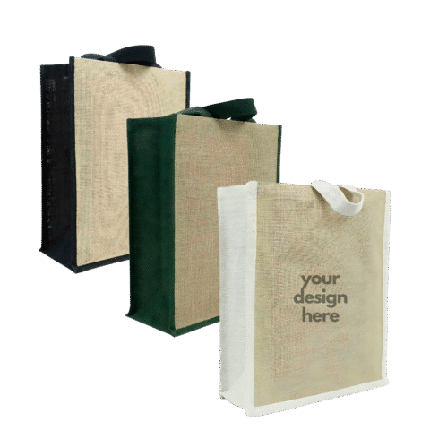 1.0 Main Custom Printed COUTURE - Jute Bag Merchlist Add Your Design or Logo to Custom Jute Bag