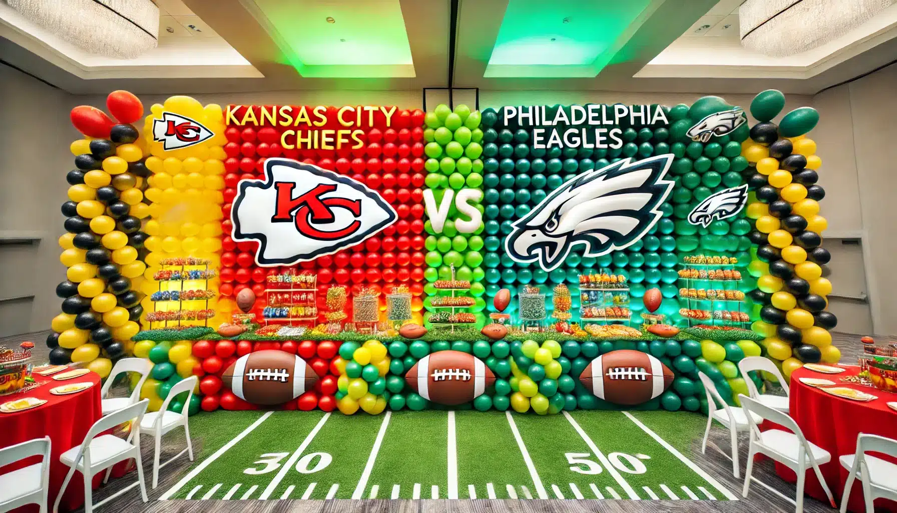 A_visually_stunning_and_balanced_Super_Bowl-themed_party_setup_featuring_balloon_decorations._The_design_equally_incorporates_Kansas_City_Chiefs_color