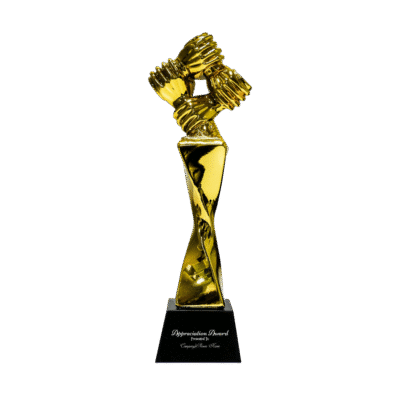 1.0 Main Custom Printed Gold Teamwork Trophy Merchlist Add Your Design or Logo to Custom Trophy
