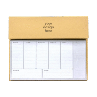 1.0 Main Custom Printed Work Planner with Clips Pen and Post-it Merchlist Add Your Design or Logo to Custom Work Planner