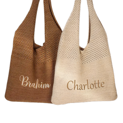 1. Main Custom Embroidered Crochet Beach Tote Bag Merchlist Print Your Name, Text or Logo on Crochet Tote Bag