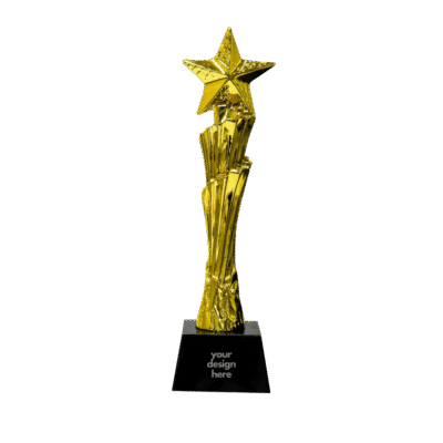 1.0 Main Custom Printed Gold Star Trophy Merchlist Add Your Design or Logo to Custom Gold Star Trophy