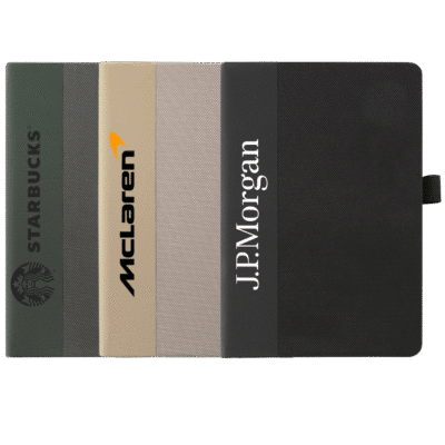 1. Main Custom Printed Moderna A5 Fabric Notebook Merchlist Print Your Logo on Custom Textile Fabric Cloth Notebook Journal
