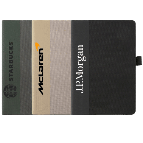 1. Main Custom Printed Moderna A5 Fabric Notebook Merchlist Print Your Logo on Custom Textile Fabric Cloth Notebook Journal