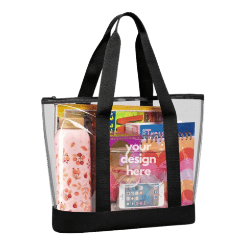 1.0 Main Custom Printed Transparent Zipper Tote Bag Add Your Design or Logo to Custom Transparent Zipper Tote Bag