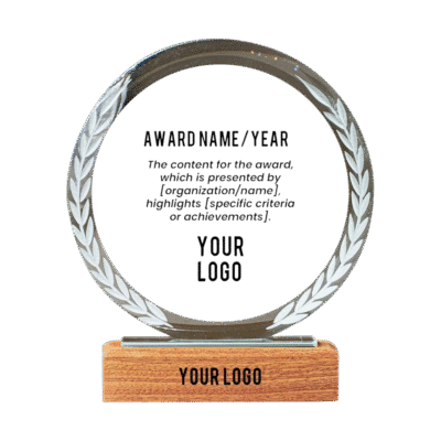 1.0 Main Custom Printed Zephyr Crystal & Wood Trophy Add Your Design or Logo to Custom Zephyr Crystal & Wood Trophy