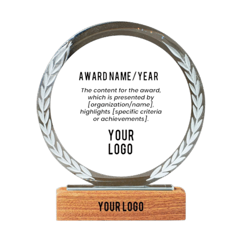 1.0 Main Custom Printed Zephyr Crystal & Wood Trophy Add Your Design or Logo to Custom Zephyr Crystal & Wood Trophy