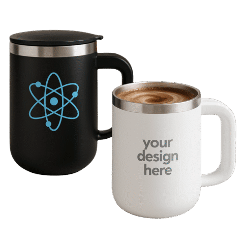 1. Main Custom Printed CAFFE Auto-Stir Coffee Mug Merchlist Print Your Name Logo or Design on Custom Auto Stirring Mug