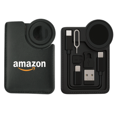 1. Main Custom Printed Charging Kit in PU Leather Pouch Merchlist Print Your Logo on Charging Cable Kit