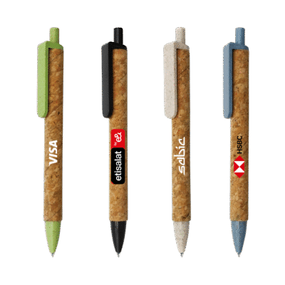 1. Main Custom Printed Cork Craft Pen Merchlist Print Your Logo or Name on Ecofriendly Sustainable Cork Wheat Straw Pen