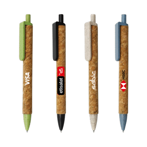 1. Main Custom Printed Cork Craft Pen Merchlist Print Your Logo or Name on Ecofriendly Sustainable Cork Wheat Straw Pen