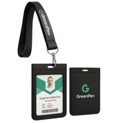1. Main Custom Printed Leather Lanyard with ID Card Holder Merchlist Print Your Logo on Leather Lanyard with ID Badge Holder