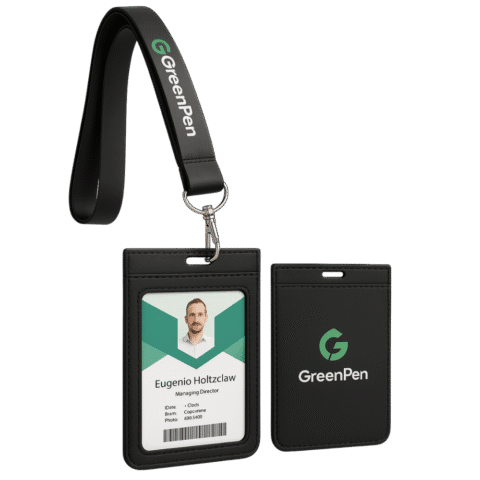 1. Main Custom Printed Leather Lanyard with ID Card Holder Merchlist Print Your Logo on Leather Lanyard with ID Badge Holder