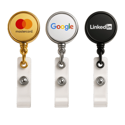 1. Main Custom Printed Round Metal Reel Badge Merchlist Print Your Logo on Metal Reel Badge for ID Cards and Lanyards