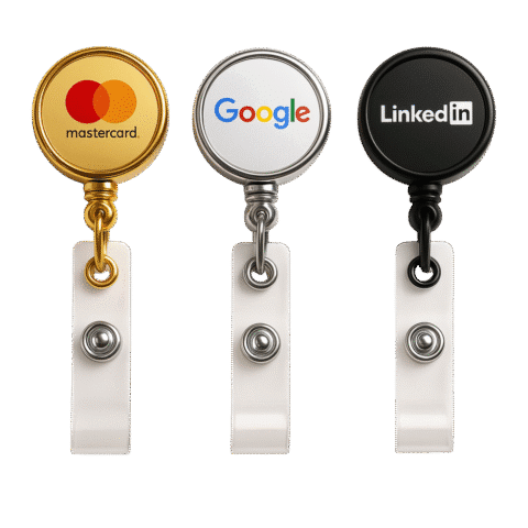 1. Main Custom Printed Round Metal Reel Badge Merchlist Print Your Logo on Metal Reel Badge for ID Cards and Lanyards