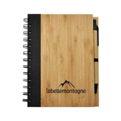 1.0 Main Custom Printed Bamboo Notebook with Pen Add Your Design or Logo to Custom Bamboo Notebook with Pen