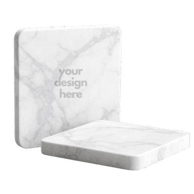 1. Main Custom Printed Square Marble Coasters (Set of 2) Merchlist Print Your Logo on Carrara Marble Coaster