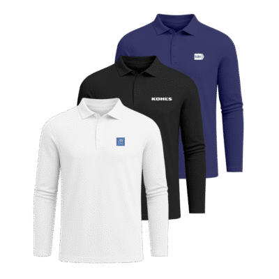 1.0 Main Custom Printed Luxe Long Sleeve Polo Shirt Add Your Design or Logo to Custom Luxe Long Sleeve Polo Shirt