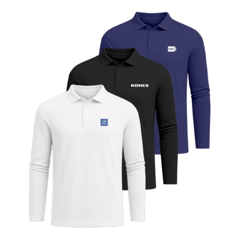 1.0 Main Custom Printed Luxe Long Sleeve Polo Shirt Add Your Design or Logo to Custom Luxe Long Sleeve Polo Shirt