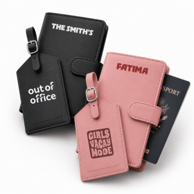1. Main Custom Printed Voyager Passport Cover with Luggage Tag Merchlist Print Your Design or Logo on Custom Passport Cover Custom Luggage Tag Set Merchlist