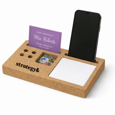 1. Main Custom Printed TIMBER Desk Organizer Merchlist Print Your Design or Company Logo on Office Desk Organizer and Pen Holder