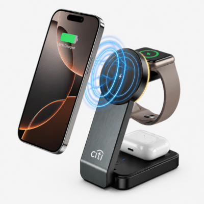 1. Main Custom Branded PowerBase 3-in-1 Charging Hub Merchlist Print Your Logo on Custom 3-in-1 Charging Station Hub