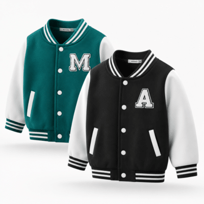 1. Main Custom Embroidered Kid's Varsity Jacket Merchlist Add Your Logo Initials Name or Design to Kids Senior School Varsity Jacket