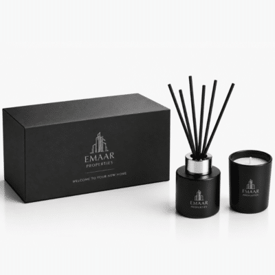 1. Main Custom Branded Home Aroma Gift Set Merchlist Print Your Design or Logo on Aroma Reed Diffuser and Scented Candle for Gifting