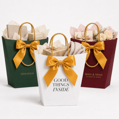 1. Main Custom Printed Bow-Tie Paper Gift Bag Merchlist Print Your Design or Logo on Promotional Paper Giveaway Bag